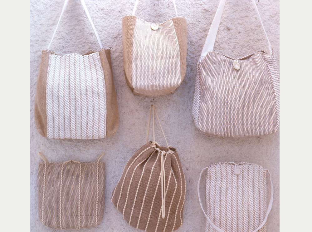 Summer handbags in cotton thread and cotton tape, various weaves